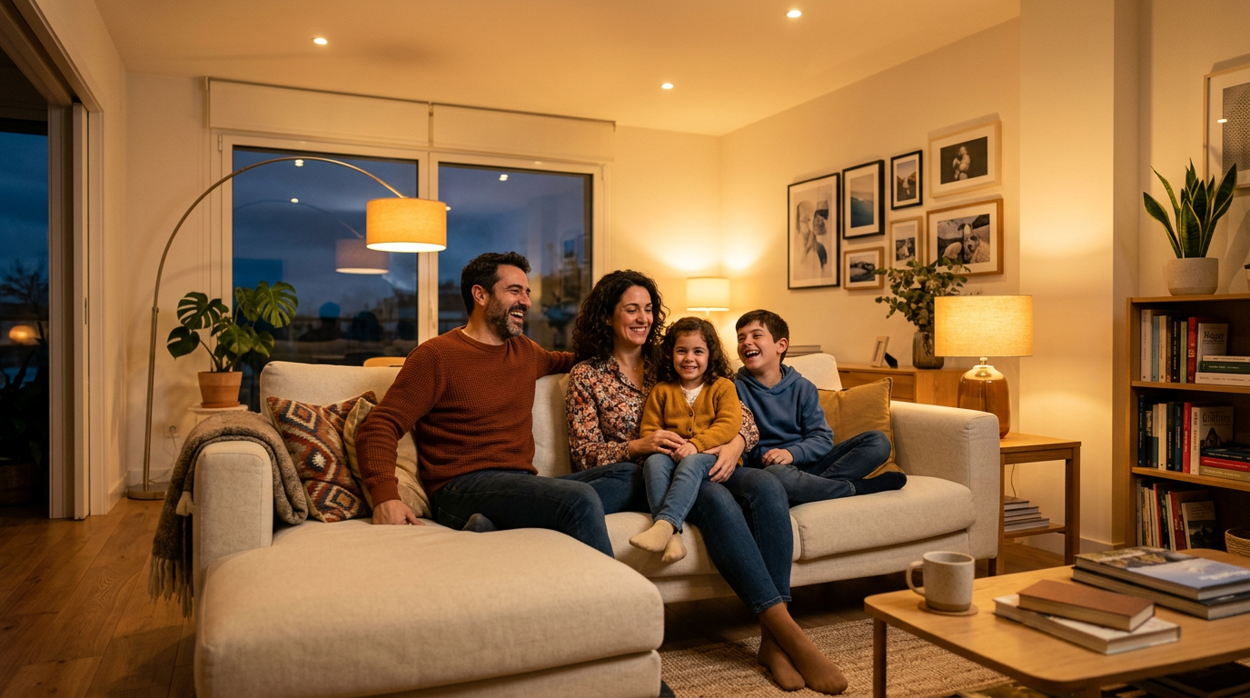 Familia disfrutando de su hogar con energía